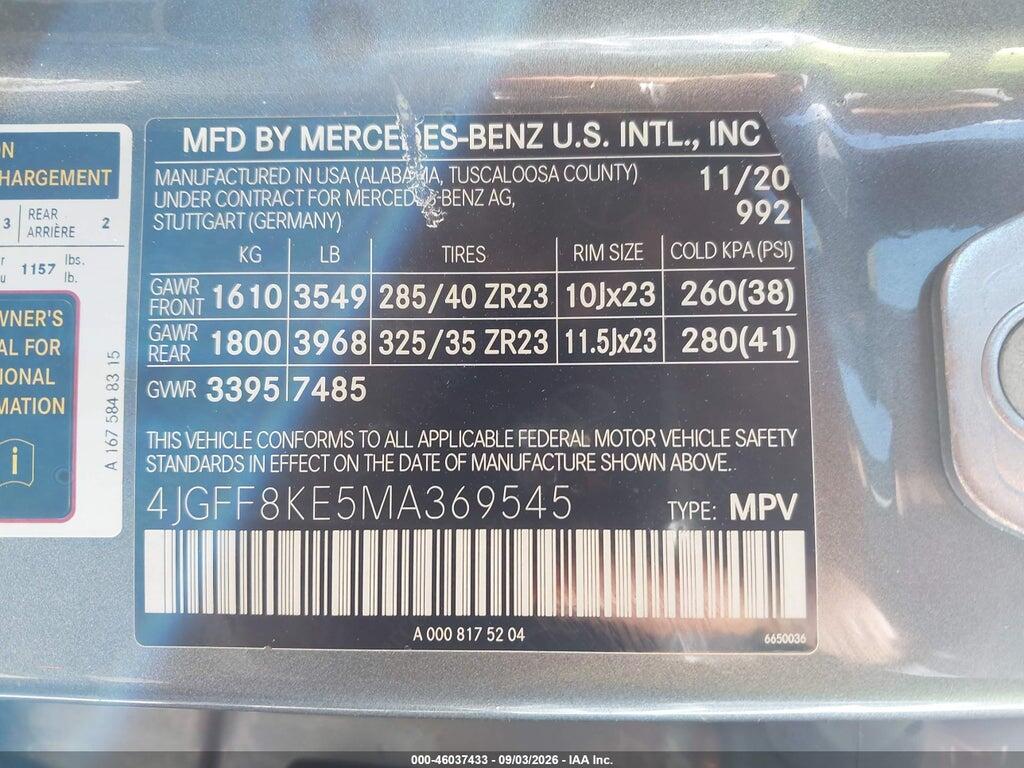 4JGFF8KE5MA369545 2021 MERCEDES-BENZ AMG GLS 63 photo no. 9