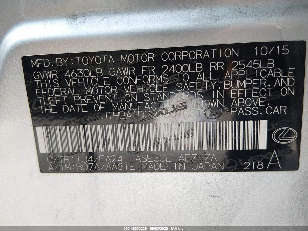 JTHBA1D22G5010516 2016 LEXUS IS 200T photo no. 9