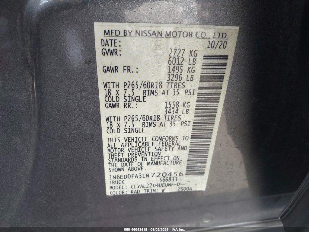 1N6ED0EA3LN720456 2020 NISSAN FRONTIER photo no. 9