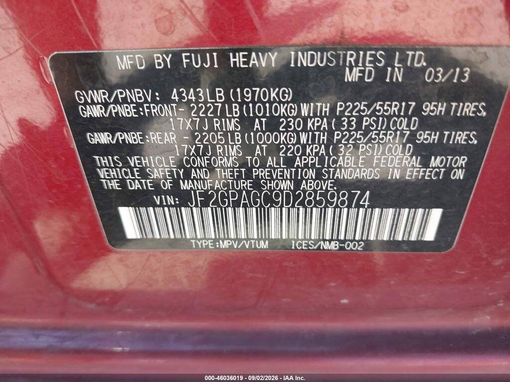 JF2GPAGC9D2859874 2013 SUBARU XV CROSSTREK photo no. 9