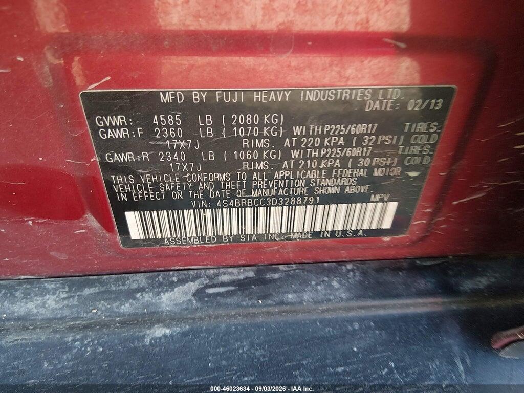 4S4BRBCC3D3288791 2013 SUBARU OUTBACK photo no. 9