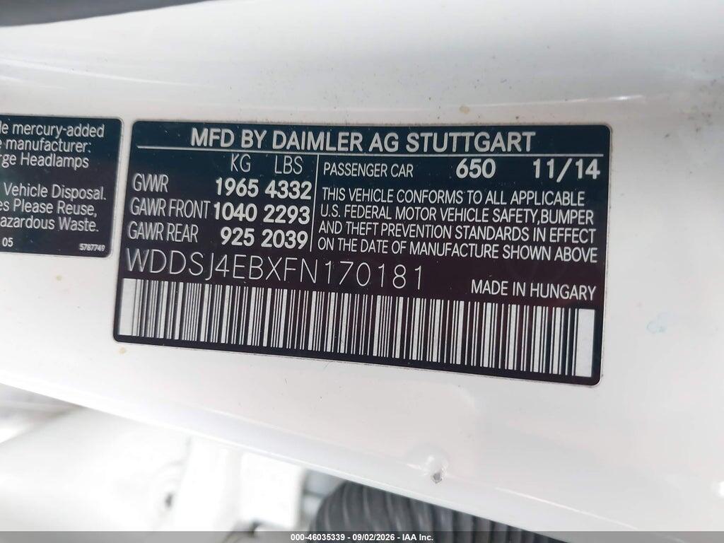 WDDSJ4EBXFN170181 2015 MERCEDES-BENZ CLA 250 photo no. 9