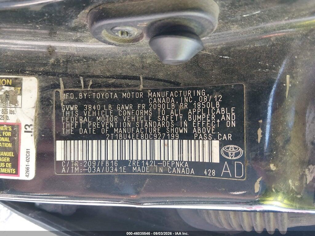2T1BU4EE8DC927199 2013 TOYOTA COROLLA photo no. 9