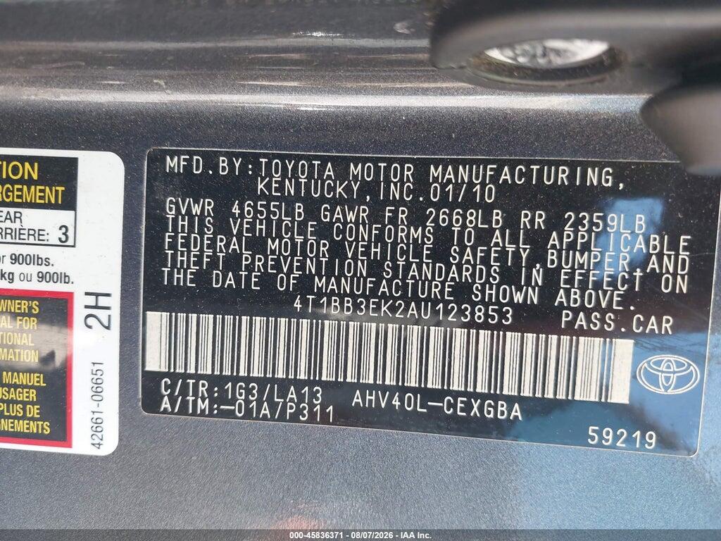 4T1BB3EK2AU123853 2010 TOYOTA CAMRY HYBRID photo no. 9