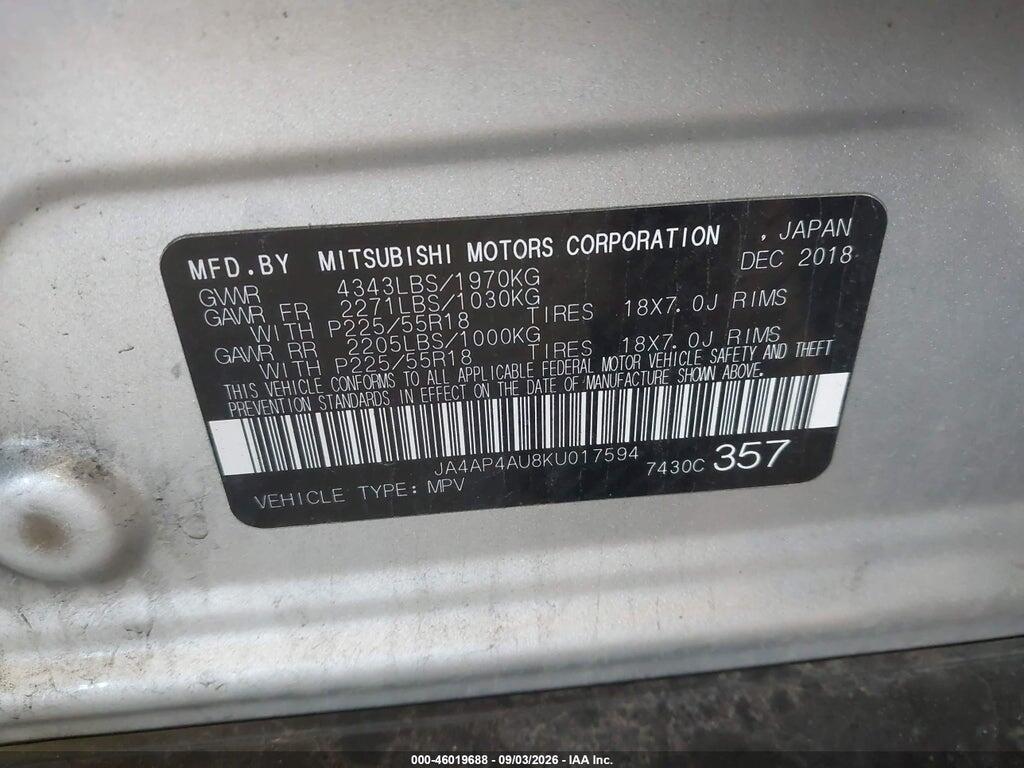 JA4AP4AU8KU017594 2019 MITSUBISHI OUTLANDER SPORT photo no. 9