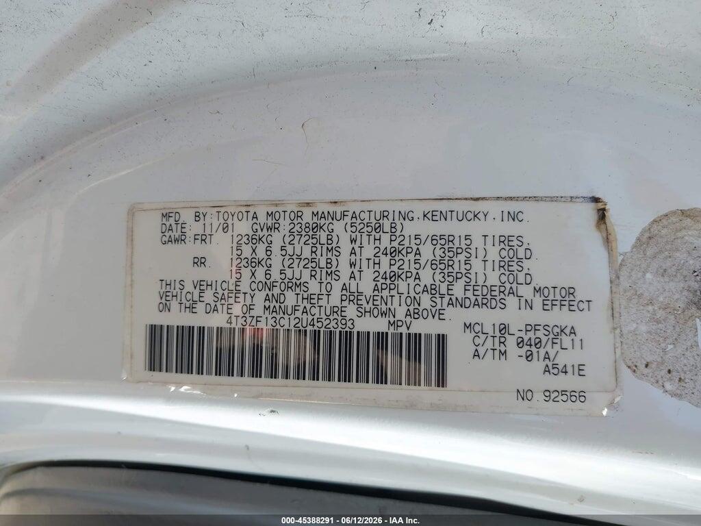 4T3ZF13C12U452393 2002 TOYOTA SIENNA photo no. 9