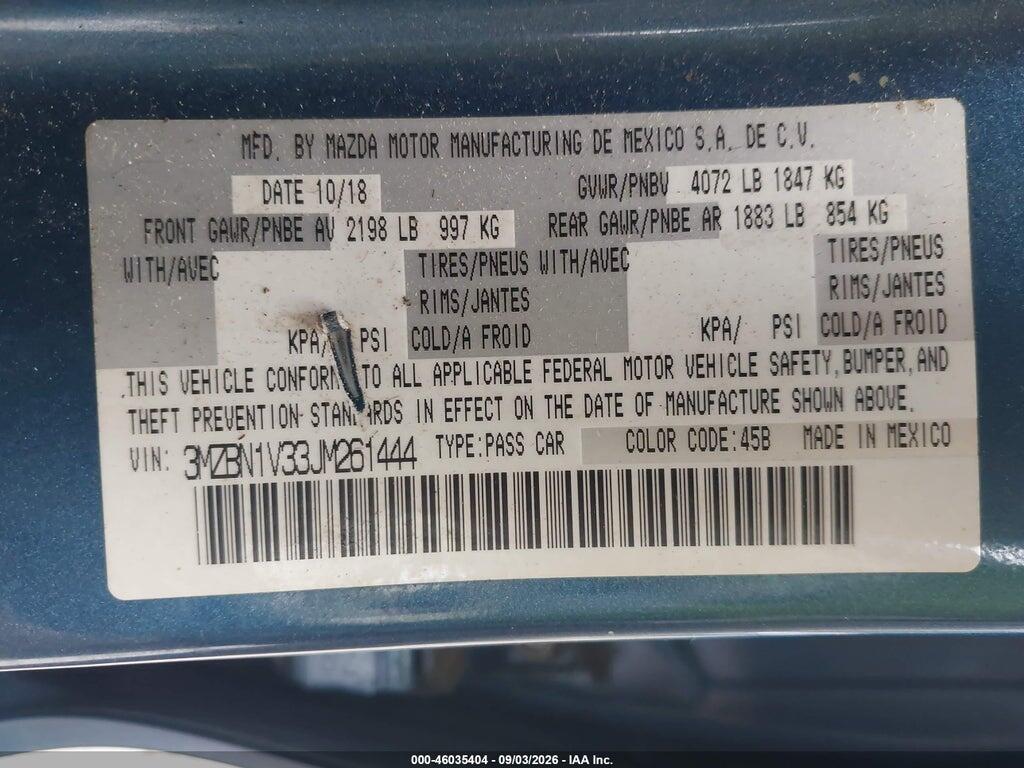 3MZBN1V33JM261444 2018 MAZDA MAZDA3 photo no. 9