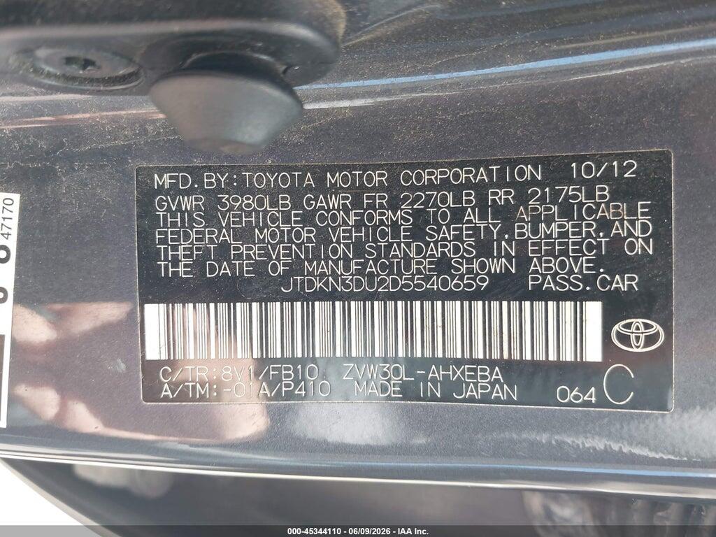 JTDKN3DU2D5540659 2013 TOYOTA PRIUS photo no. 9