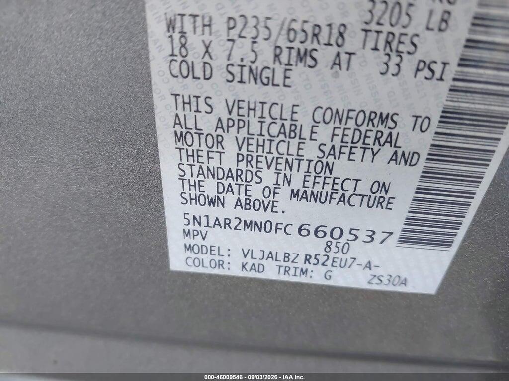 5N1AR2MN0FC660537 2015 NISSAN PATHFINDER photo no. 9