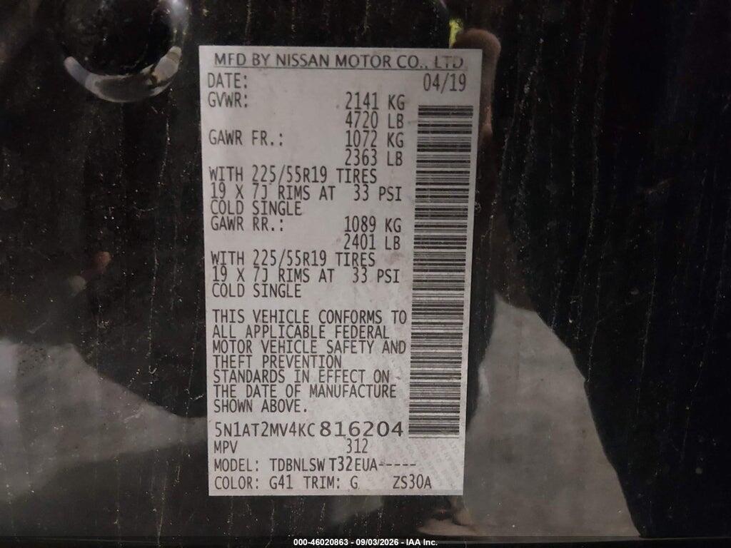 5N1AT2MV4KC816204 2019 NISSAN ROGUE photo no. 9