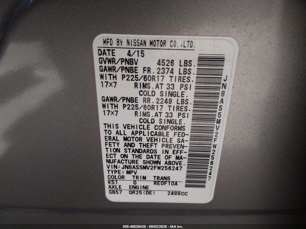JN8AS5MV2FW256247 2015 NISSAN ROGUE SELECT photo no. 9