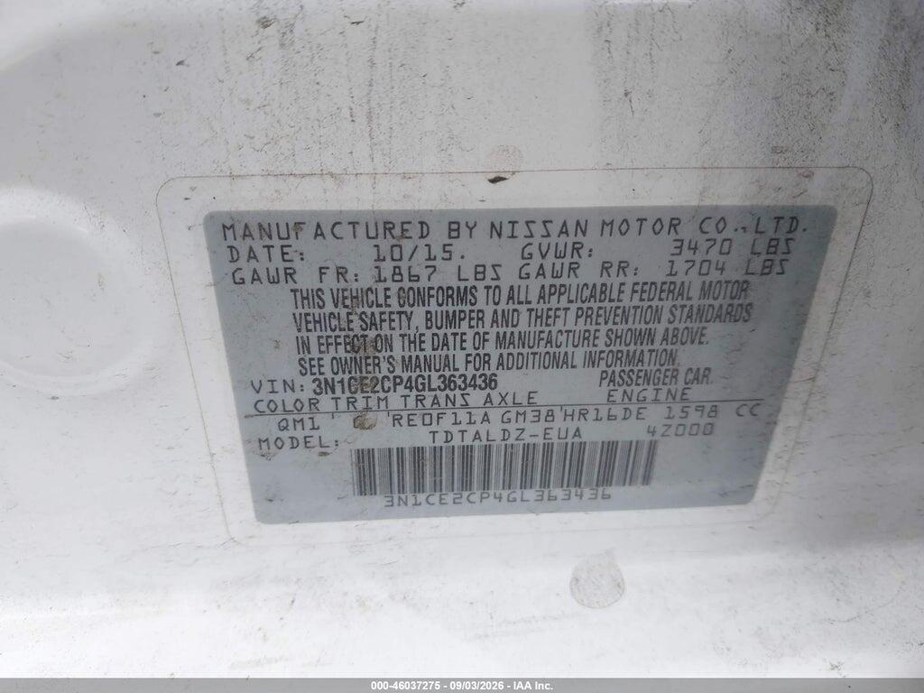3N1CE2CP4GL363436 2016 NISSAN VERSA NOTE photo no. 9