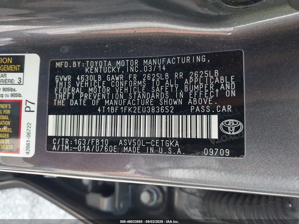4T1BF1FK2EU383652 2014 TOYOTA CAMRY photo no. 9