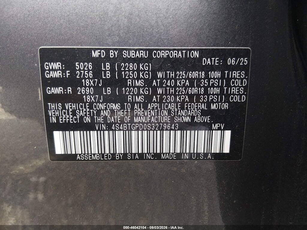 4S4BTGPD0S3279643 2025 SUBARU OUTBACK photo no. 9