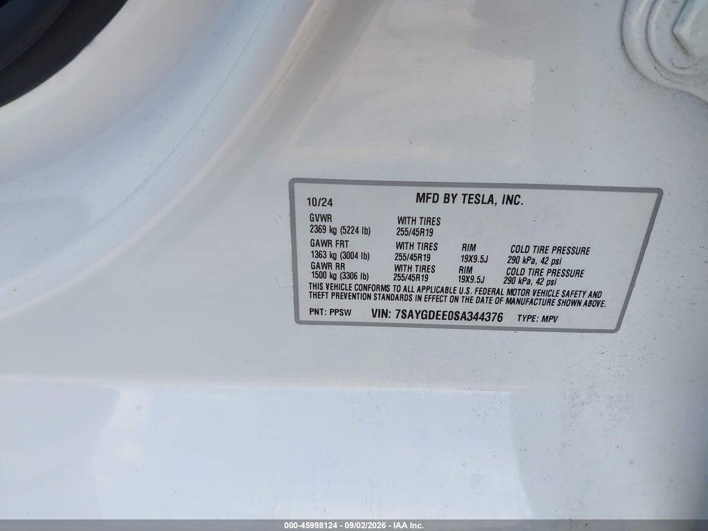 7SAYGDEE0SA344376 2025 TESLA MODEL Y photo no. 9