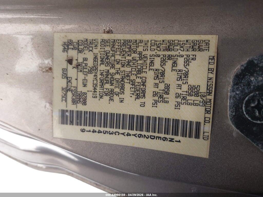 1N6ED26Y4YC354419 2000 NISSAN FRONTIER photo no. 9