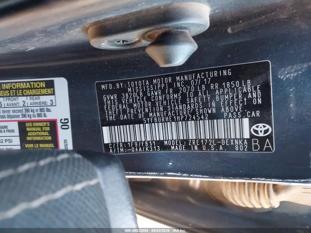 5YFBURHE1HP724542 2017 TOYOTA COROLLA photo no. 9