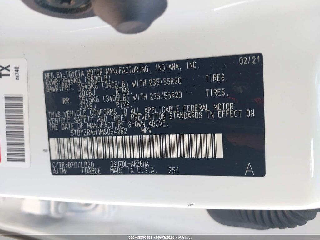 5TDYZRAH1MS054282 2021 TOYOTA HIGHLANDER photo no. 9