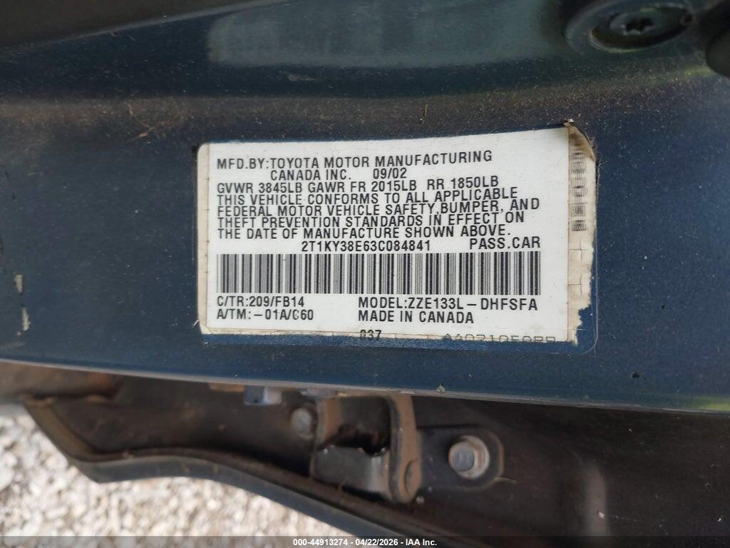 2T1KY38E63C084841 2003 TOYOTA MATRIX photo no. 9