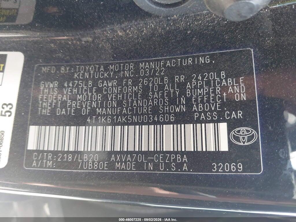4T1K61AK5NU034606 2022 TOYOTA CAMRY photo no. 9