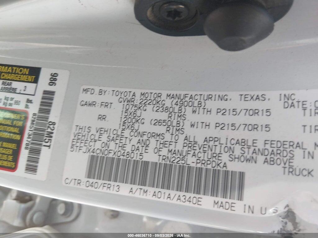 5TFJX4CN0FX048015 2015 TOYOTA TACOMA photo no. 9