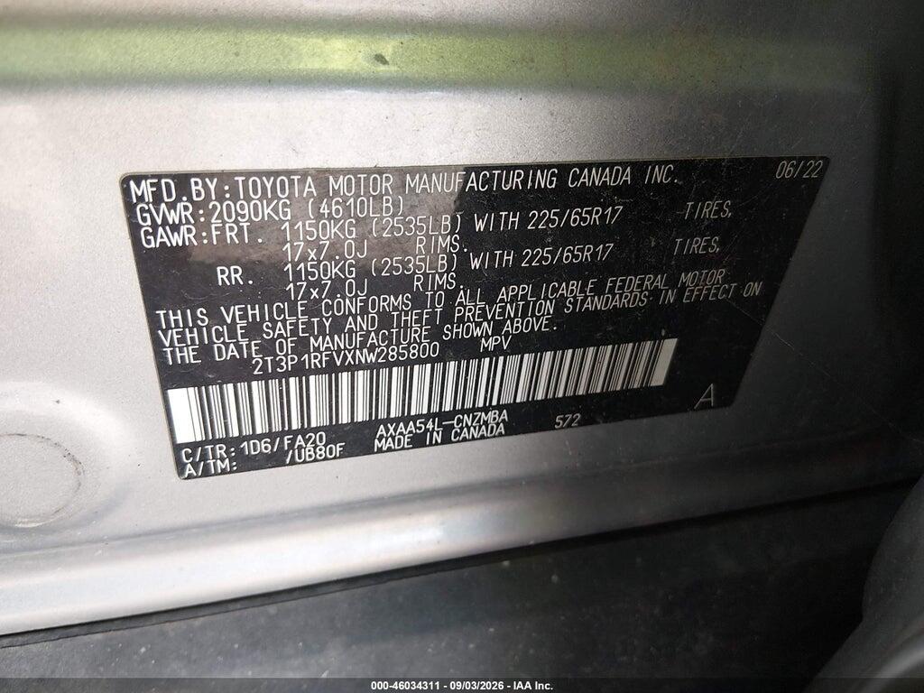 2T3P1RFVXNW285800 2022 TOYOTA RAV4 photo no. 9