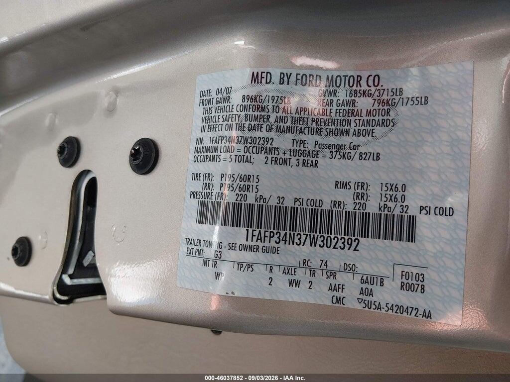 1FAFP34N37W302392 2007 FORD FOCUS photo no. 9
