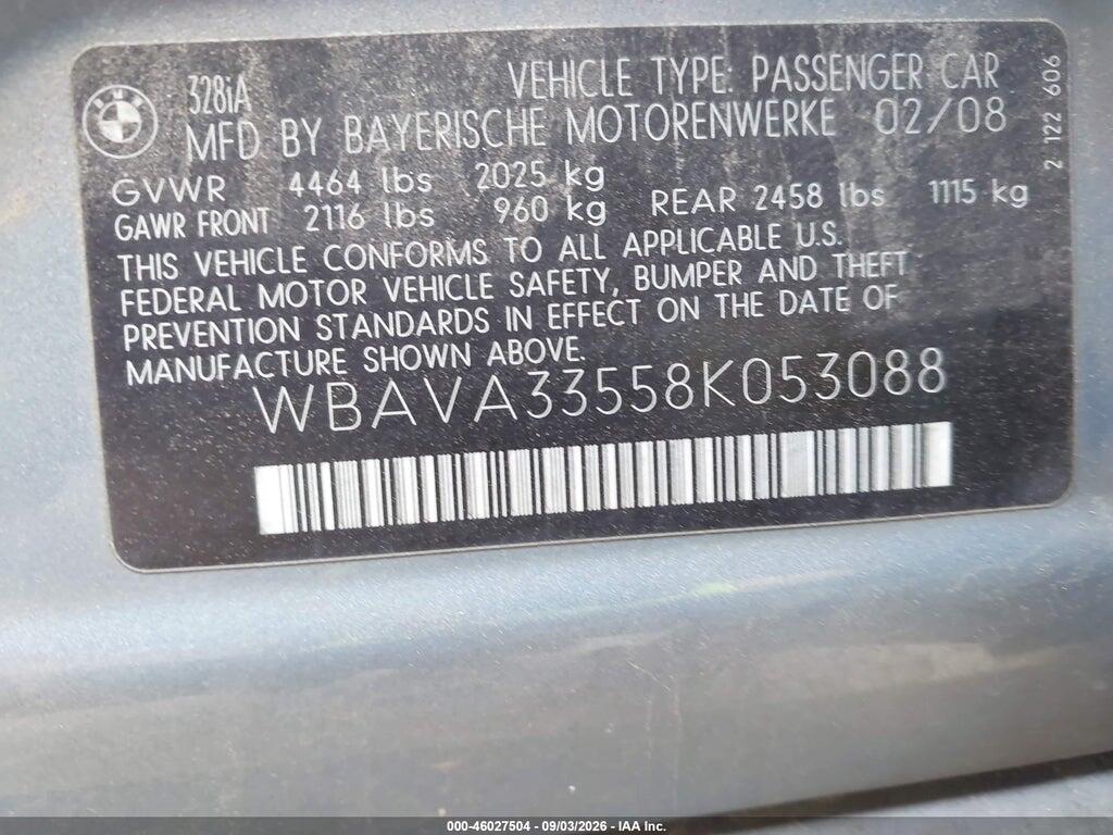 WBAVA33558K053088 2008 BMW 328I photo no. 9