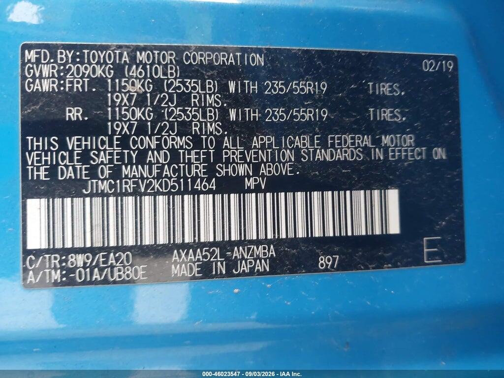 JTMC1RFV2KD511464 2019 TOYOTA RAV4 photo no. 9