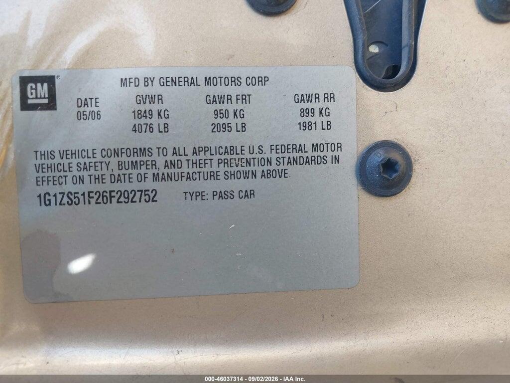 1G1ZS51F26F292752 2006 CHEVROLET MALIBU photo no. 9