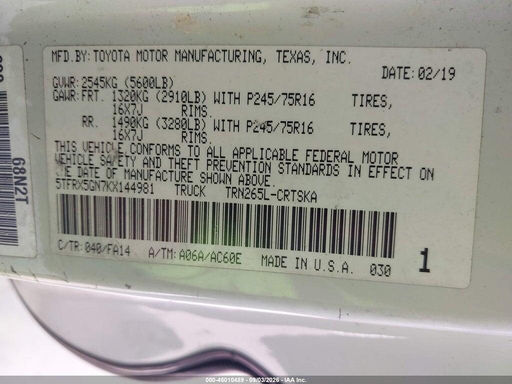 5TFRX5GN7KX144981 2019 TOYOTA TACOMA photo no. 9