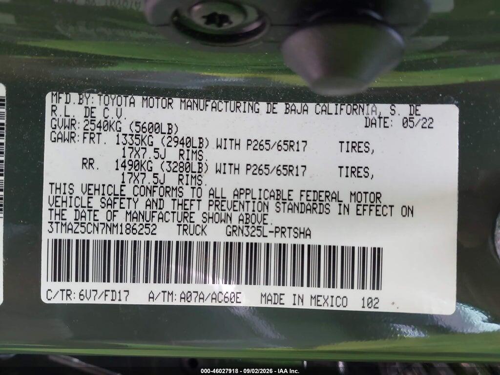 3TMAZ5CN7NM186252 2022 TOYOTA TACOMA photo no. 9