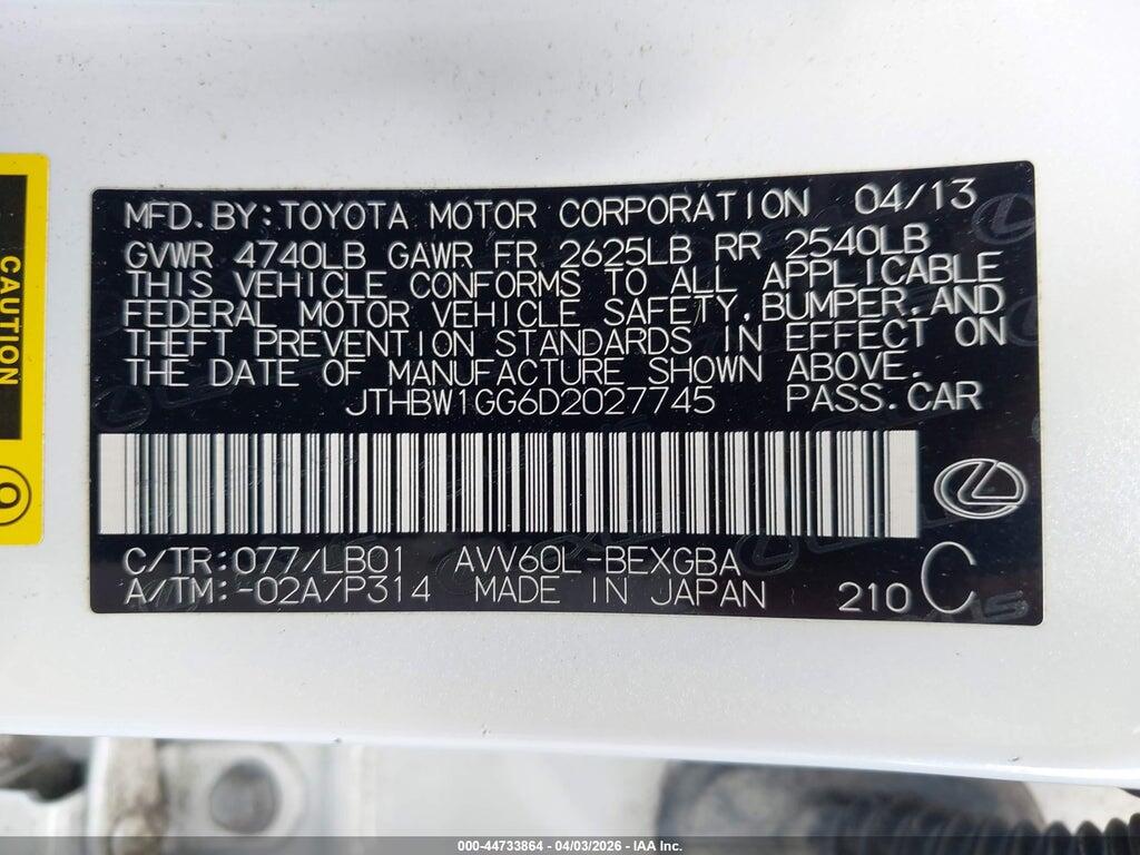 JTHBW1GG6D2027745 2013 LEXUS ES 300H photo no. 9