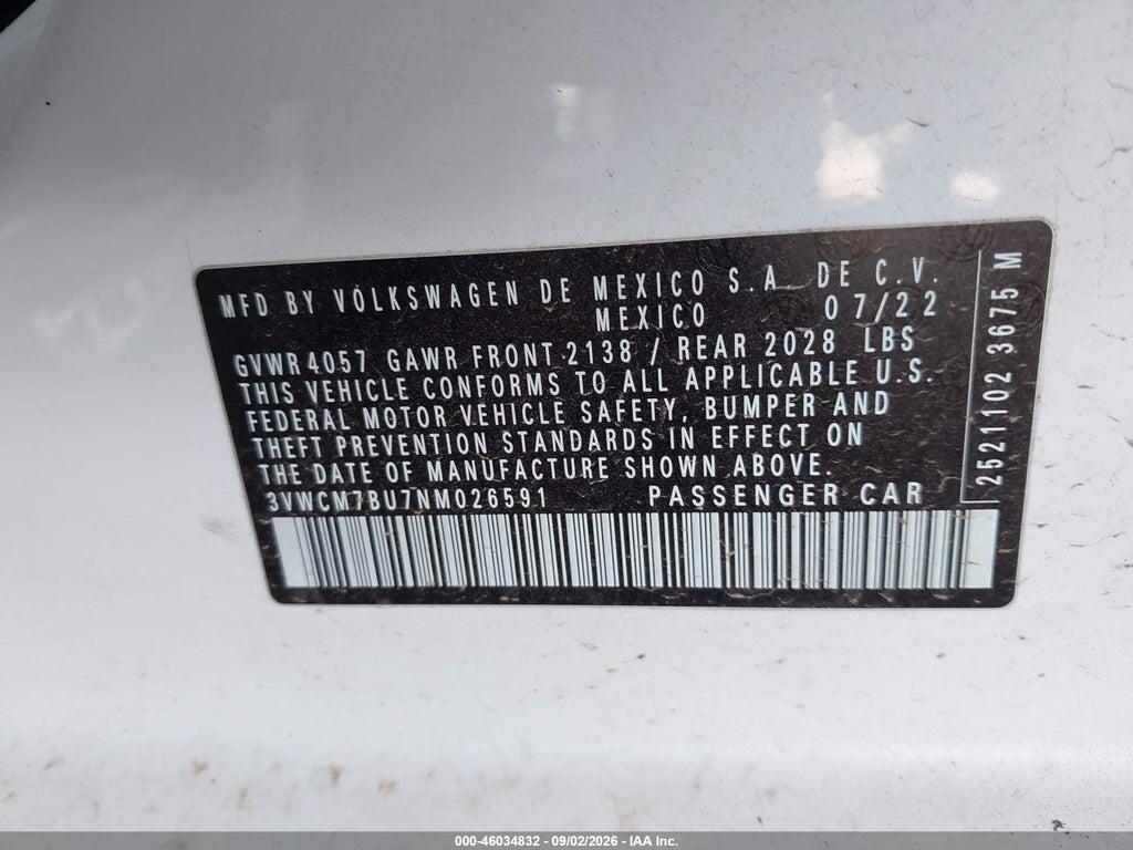 3VWCM7BU7NM026591 2022 VOLKSWAGEN JETTA photo no. 9