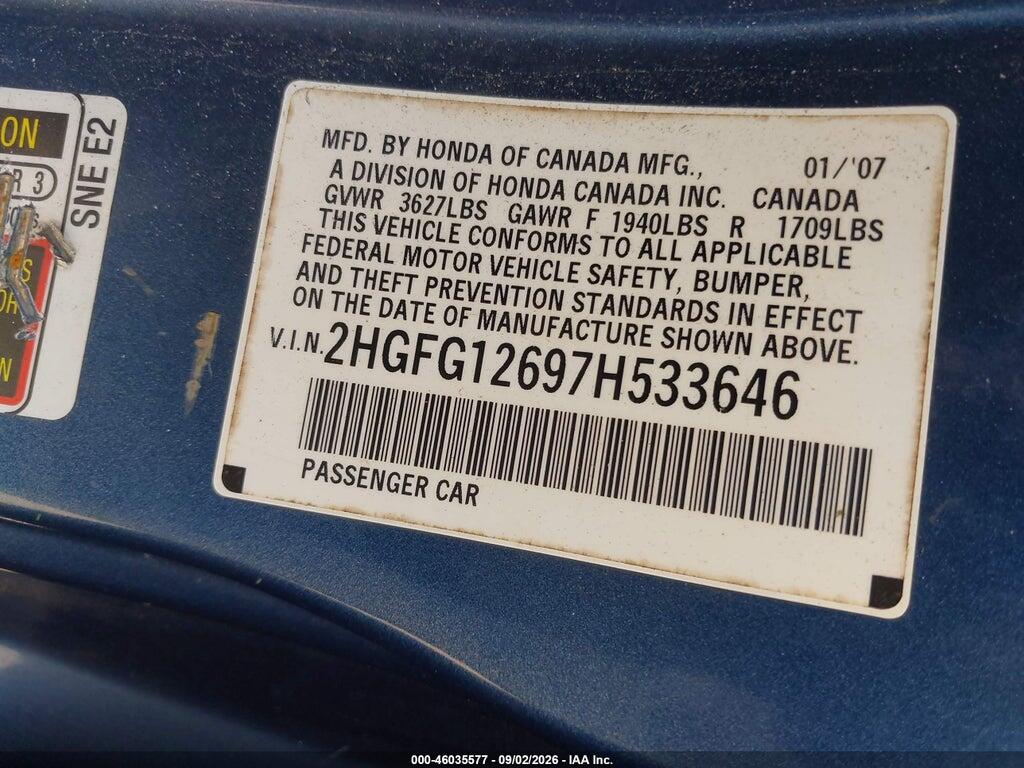 2HGFG12697H533646 2007 HONDA CIVIC photo no. 9