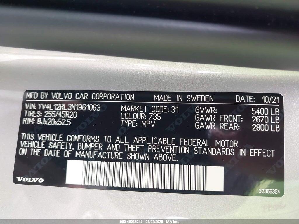 YV4L12RL3N1961063 2022 VOLVO XC60 photo no. 9