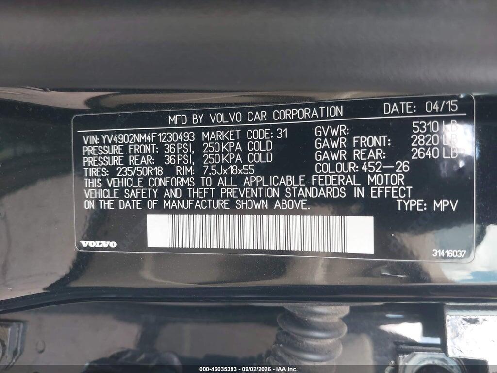 YV4902NM4F1230493 2015 VOLVO XC70 photo no. 9