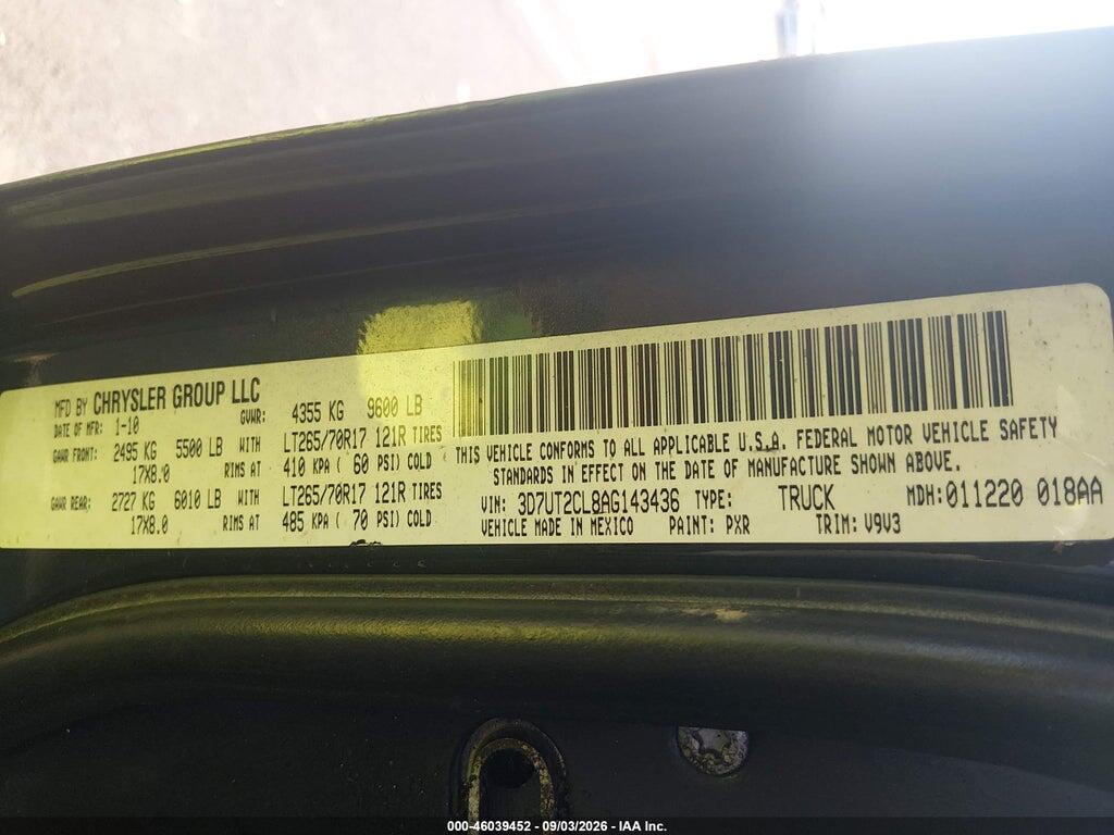 3D7UT2CL8AG143436 2010 DODGE RAM 2500 photo no. 9
