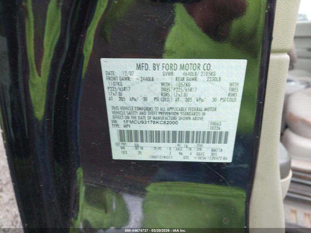 1FMCU93178KC82000 2008 FORD ESCAPE photo no. 9