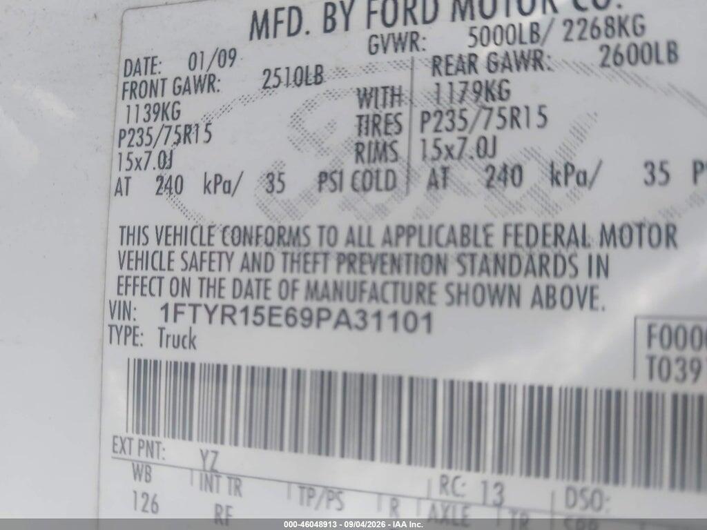 1FTYR15E69PA31101 2009 FORD RANGER photo no. 9