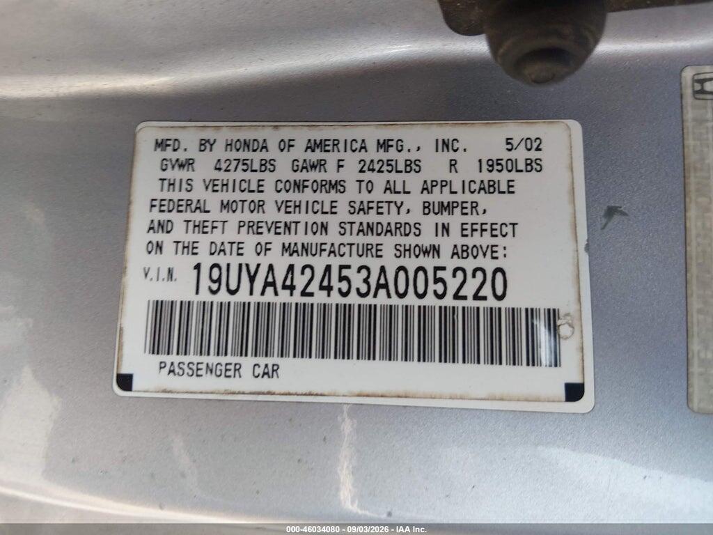 19UYA42453A005220 2003 ACURA CL photo no. 9