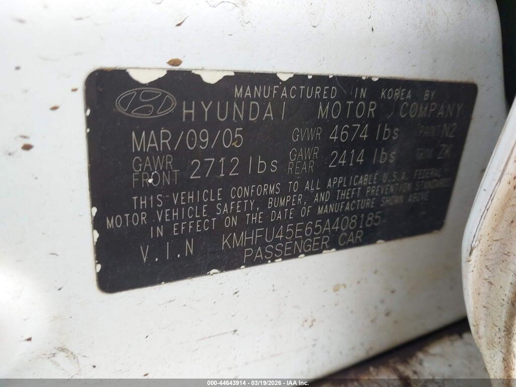 KMHFU45E65A408185 2005 HYUNDAI XG350 photo no. 9