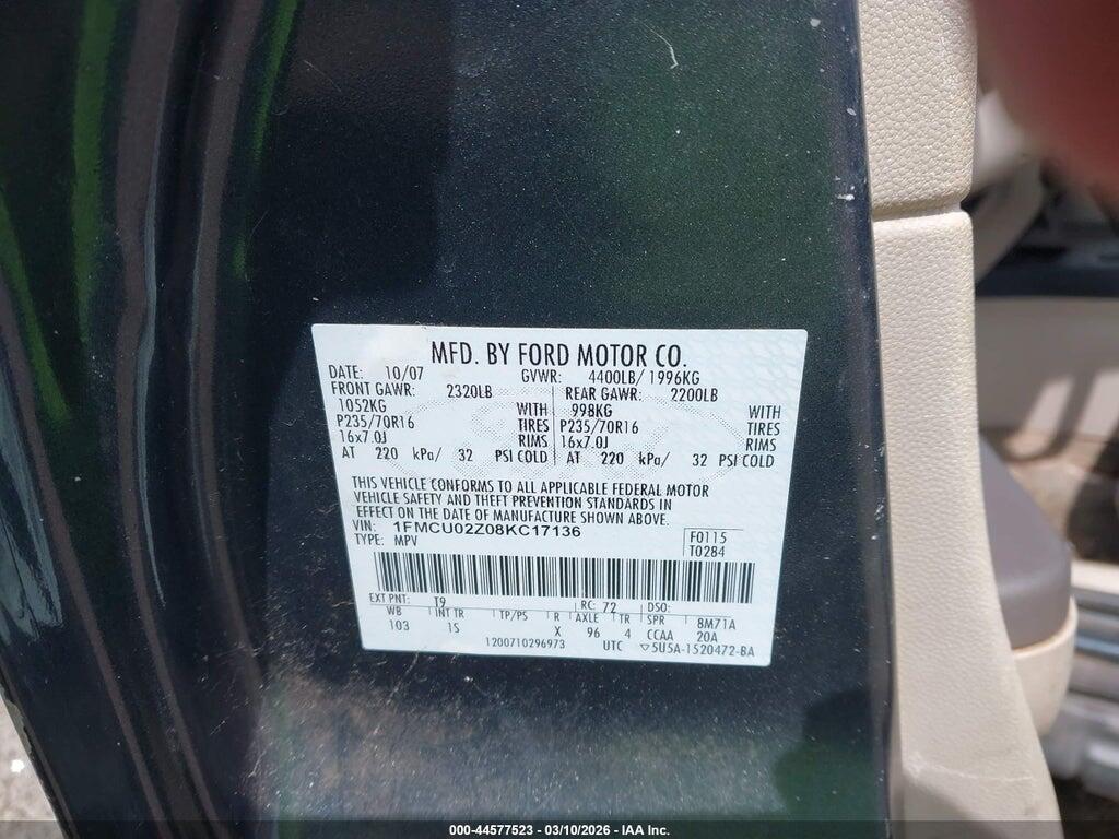 1FMCU02Z08KC17136 2008 FORD ESCAPE photo no. 9