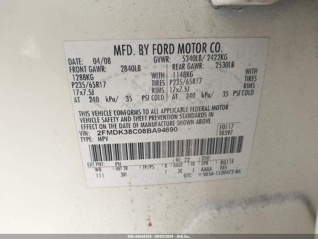 2FMDK38C08BA94690 2008 FORD EDGE photo no. 9