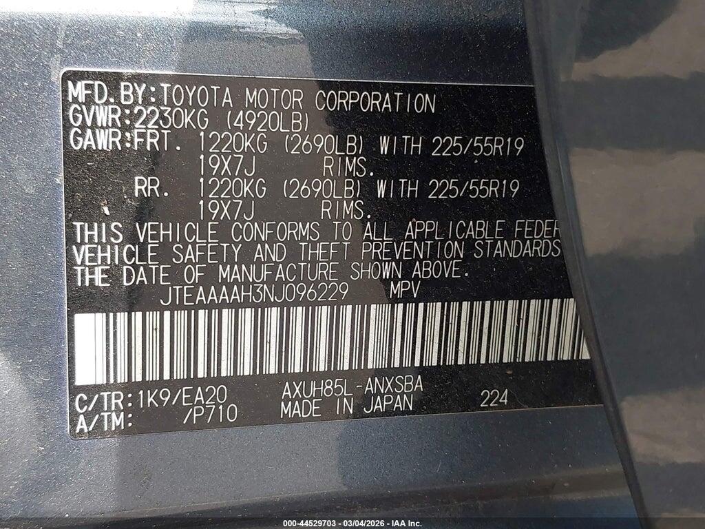 JTEAAAAH3NJ096229 2022 TOYOTA VENZA photo no. 9