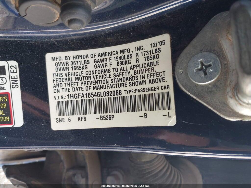 1HGFA16546L032068 2006 HONDA CIVIC photo no. 8