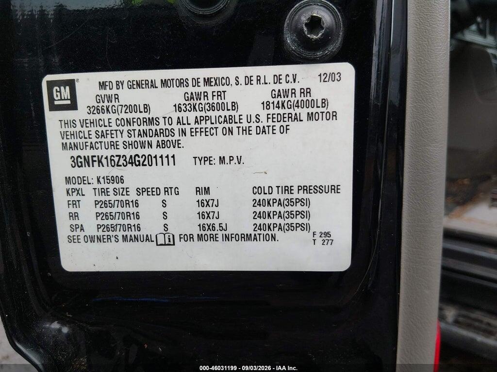 3GNFK16Z34G201111 2004 CHEVROLET SUBURBAN 1500 photo no. 9