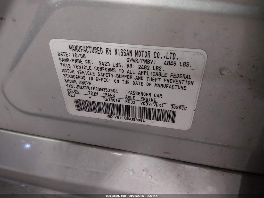 JNKCV61F49M353964 2009 INFINITI G37X photo no. 9