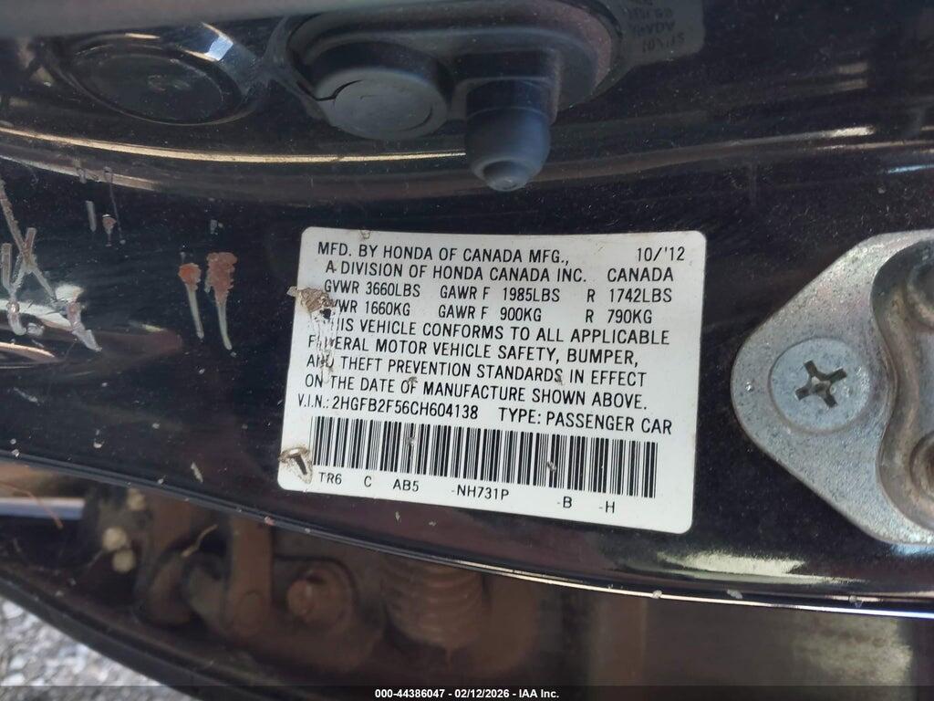 2012 HONDA CIVIC LX — Фото 9 из 11