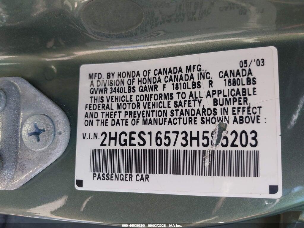 2HGES16573H585203 2003 HONDA CIVIC photo no. 9